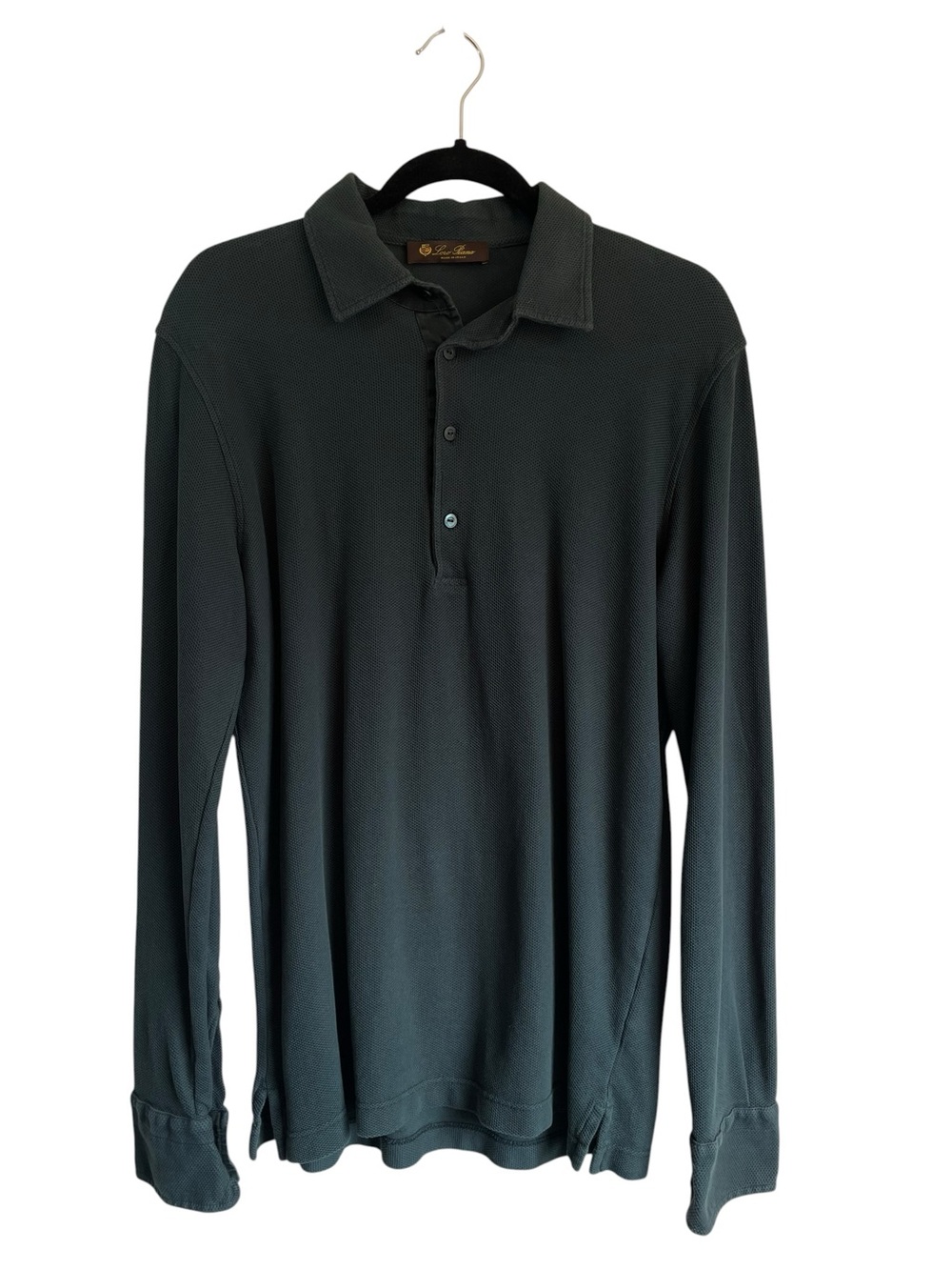 Loro Piana Long Sleeve Polo Shirt in Dark Teal Green